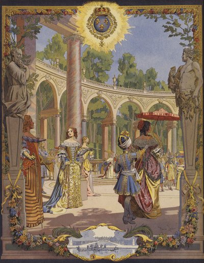 Kong Louis XIV besøker verkene i Versailles, Le Bosquet De La Colonnade av Maurice Leloir