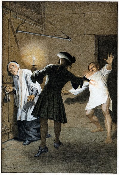 The Escape - i "History of Manon Lescaut and the Chevalier Des Grieux" av Abbe Prevost (1697-1763), fransk forfatter. Gravering etter tegninger av Maurice Leloir (1885). av Maurice Leloir