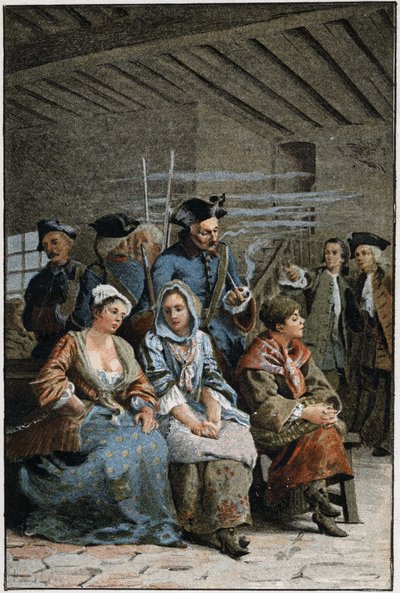 La Chaine - i "History of Manon Lescaut and the Chevalier Des Grieux" av Abbe Prevost (1697-1763), fransk forfatter. Gravering etter tegninger av Maurice Leloir (1885). av Maurice Leloir