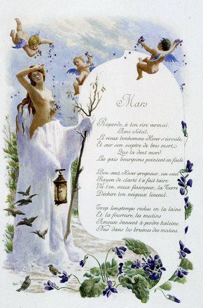 mars ""Månedens sang"" av Jérôme Doucet, illustrasjon - Maurice Leloir, red. Reims 1904. L. Michaud av Maurice Leloir