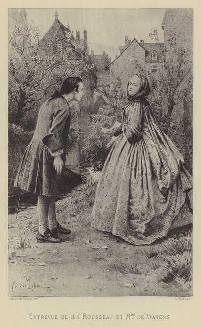 Møte mellom Jean-Jacques Rousseau og Madame de Warens (gravering) av Maurice Leloir