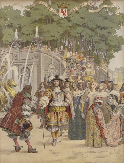 Nicolas Fouquet mottar kong Louis XIV i Vaux av Maurice Leloir