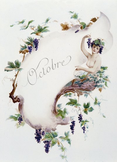 Oktober ""Månedens sang"" av Jérôme Doucet, illustrasjon - Maurice Leloir, red. Reims 1904. L. Michaud av Maurice Leloir