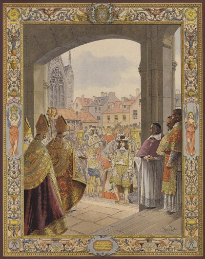 Proklamasjon av flertallet av kong Louis XIV, ankomsten til Sainte-Chapelle av Maurice Leloir