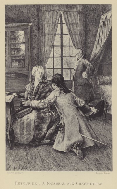 Retur av Jean-Jacques Rousseau til Les Charmettes (gravering) av Maurice Leloir