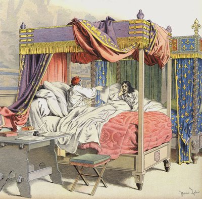 Richelieu og kong Louis XIII i tilstøtende senger på tidspunktet for konspirasjonen til Cinq-Mars av Maurice Leloir