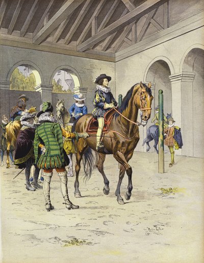 Richelieu lærer å sykle på LAcademie De Pluvinel av Maurice Leloir