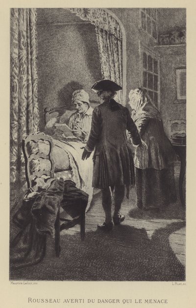 Rousseau advarte om faren som truer ham (gravering) av Maurice Leloir