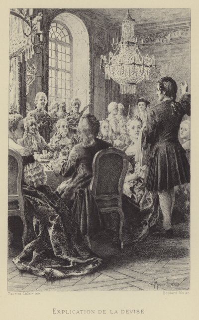 Forklaringen av mottoet (gravyr) av Maurice Leloir