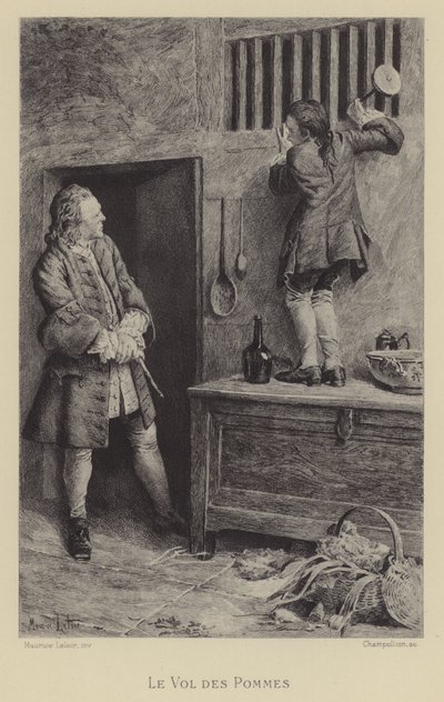 Tyveri av epler (gravyr) av Maurice Leloir