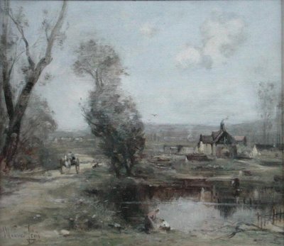Et spor ved en elv i Nord-Frankrike (olje på panel) av Maurice Levis