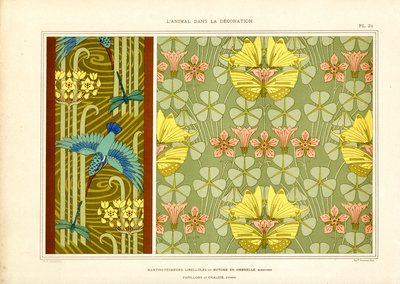 Sommerfugler og fugler som ornamentikk i jugendstil (lito) av Maurice Pillard Verneuil