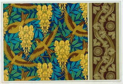 Design for Birds and Wisteria Henge- og tapetkant med Lizards and Ivy, pub. 1897. av Maurice Pillard Verneuil