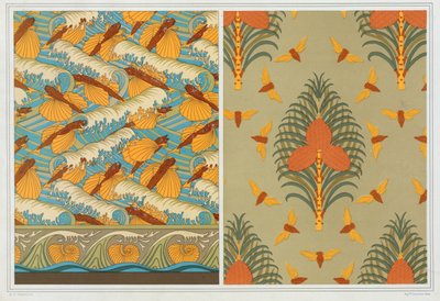 Design for tapet Flying Fish and Waves, pub. 1897. av Maurice Pillard Verneuil