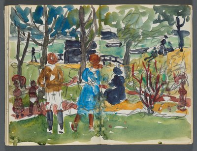 Skizzenbuch, The Dells, Nr. 127, Seite 110 & 111: Figuren in einer Landschaft av Maurice Prendergast