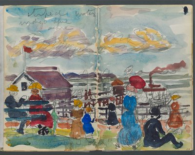 Skissebok, The Dells, nr. 127, side 152 og 153: Figurer på en kyst av Maurice Prendergast