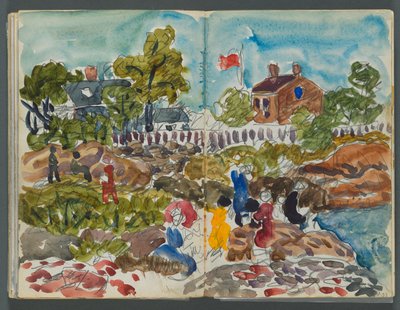 Skizzenbuch, The Dells, Nr. 127, Seite 156 & 157: Küstenlandschaft mit Figuren av Maurice Prendergast