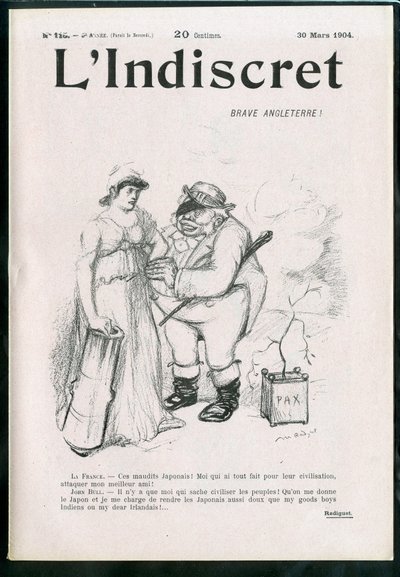 Omslag til "" L'Indiscret"", nummer 1, satirisk i svart-hvitt av Maurice Radiguet