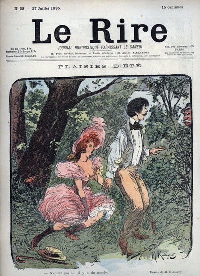 Summer Plaisirs - Two lovers are surprised in a forest by a passerby - Lustration by Maurice Radiguet (1866-1941) for the French magazine “” Le Rire”” number 38 de 1895 av Maurice Radiguet