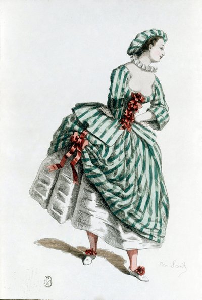Kostyme og maske av Colombine (corallina) i 1855, kvinnelig karakter i commedia dell