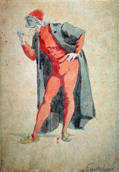 Kostyme og teaterkarakter: Pantalone (bukser, lege) Fra "" Masks and jesters" (italiensk komedie eller Commedia dell'Arte), tekst og tegninger av Maurice Sand av Maurice Sand