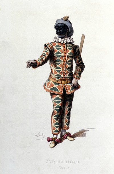 Harlekin i 1671. Maurice Sand “” Masks and Jesters”” Paris 1800-tallet. (Maurice Sand var George Sands sønn). av Maurice Sand