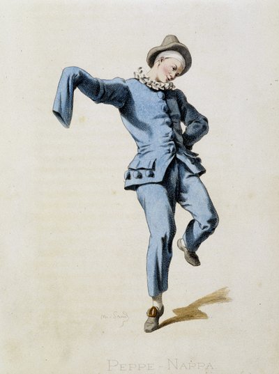 Peppe Nappa (Pierrot eller Peppe-Nappa) henter fra «Masques et bouffons» (italiensk komedie), tekst og tegninger av Maurice Sand, trykk av A. Manceau, forord av Georges Sand, Paris, Michel Lévy Frères av Maurice Sand