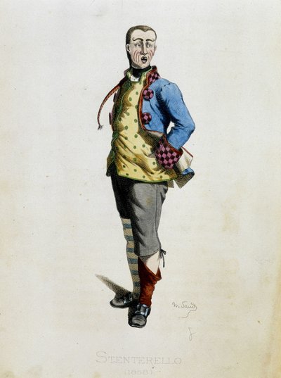 Stenterello tegner fra «Masques et bouffons» (italiensk komedie), tekst og tegninger av Maurice Sand, trykk av A. Manceau, forord av Georges Sand, Paris, Michel Levy Freres av Maurice Sand