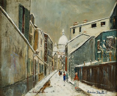 Rue St. Rustique under snøen, Montmartre, ca. 1939 (olje på lerret) av Maurice Utrillo