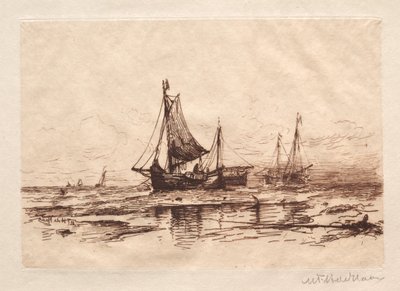 Fiskebåter på stranden ved Scheveningen av Maurits Frederik Hendrik De Haas