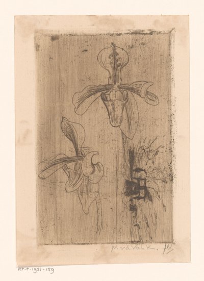 To orkideer og en vogn på stranden av Maurits van der Valk (signed by artist)