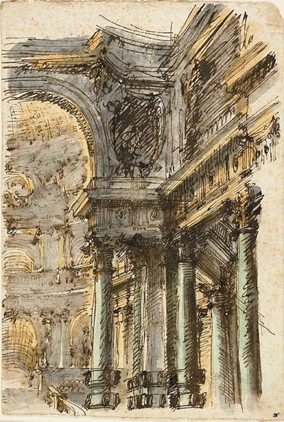 Arkitektonisk Fantasy (recto); Arkitektoniske detaljer (verso) av Mauro Antonio Tesi