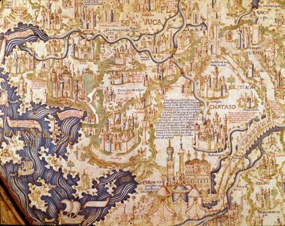 Utsikt over Kina (Cambaluc, nå Beijing) Detalj av verdenskartet (mappamundi) til bror Maurus (Mauro) Camaldolese 1459 (kart) av Mauro Fra