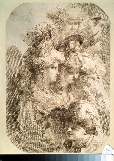 Studie av åtte hoder. (Studier av åtte hoder). Tegning av Mauro Gandolfi (1764-1834). italiensk kunst. Blyant og brunt indisk blekk på papir. Pushkin-museet, Moskva av Mauro Gandolfi