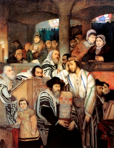 Jøder ber i synagogen på Yom Kippur, 1878. av Maurycy Gottlieb