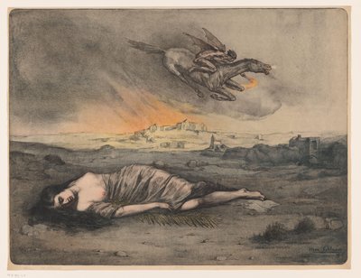 Tilbakelent kvinne og flygende rytter med fakkel av Max Alexander Alandt (signed by artist)