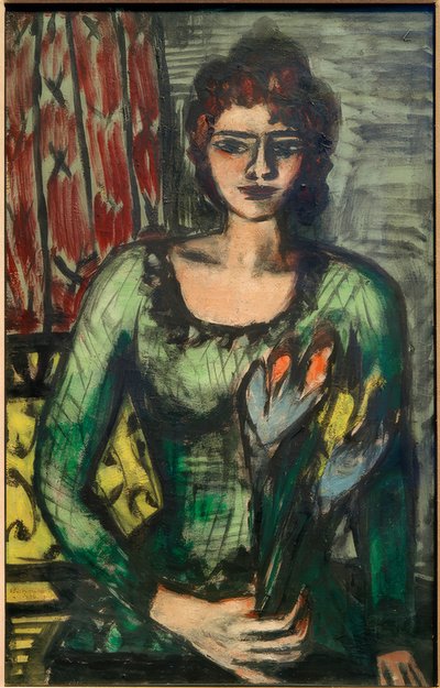 Portrett av Quappi i den grønne genseren av Max Beckmann