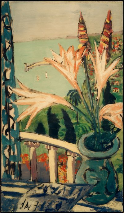 Utsikt over Menton med en liljekrukke av Max Beckmann