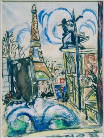 Utsikt over verdensutstillingsområdet under bygging med Eiffeltårnet av Max Beckmann