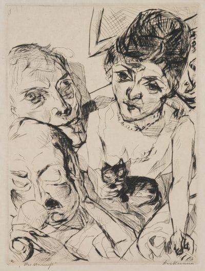 Kveld (Selvportrett med Battenbergs), plate 10 fra porteføljen "Ansikter" av Max Beckmann