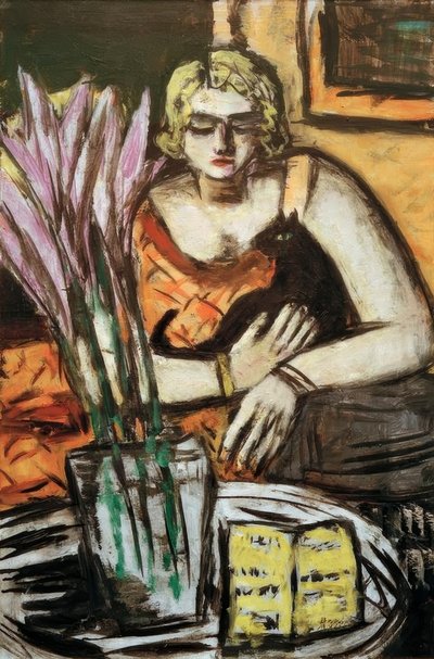 Kvinne med katt av Max Beckmann