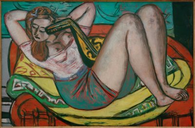 Kvinne med mandolin i gult og rødt av Max Beckmann