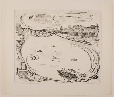 Main River Landscape, plate 6 fra porteføljen "Faces" av Max Beckmann