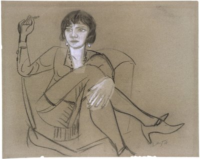 Quappi i en klubbstol, røykende av Max Beckmann
