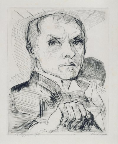 Selvportrett med griffel (blad 19 fra «Ansikter») av Max Beckmann