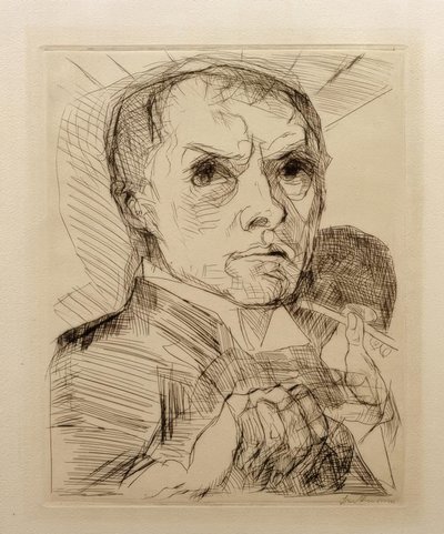 Selvportrett med pekepenn av Max Beckmann