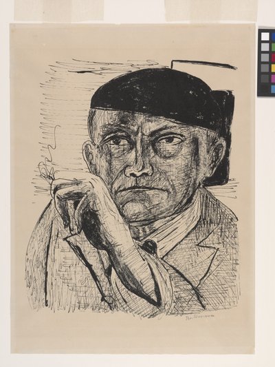 Selvportrett (Selbstbildnis) (litografi på off-white emaljert velinpapir) av Max Beckmann