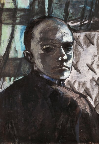 Selvportrett med grønn gardin av Max Beckmann