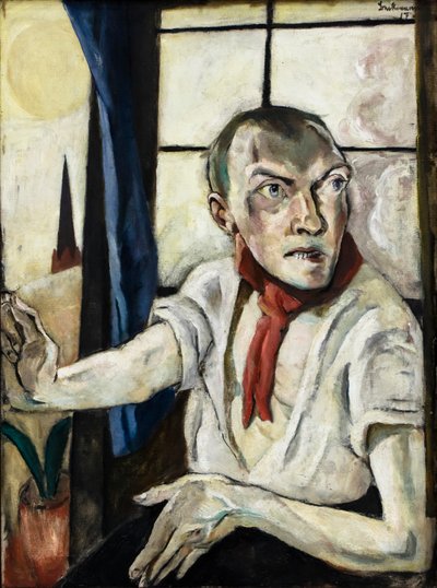 Selvportrett med rødt skjerf av Max Beckmann