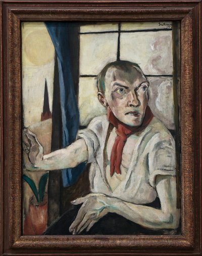 Selvportrett med rødt skjerf av Max Beckmann